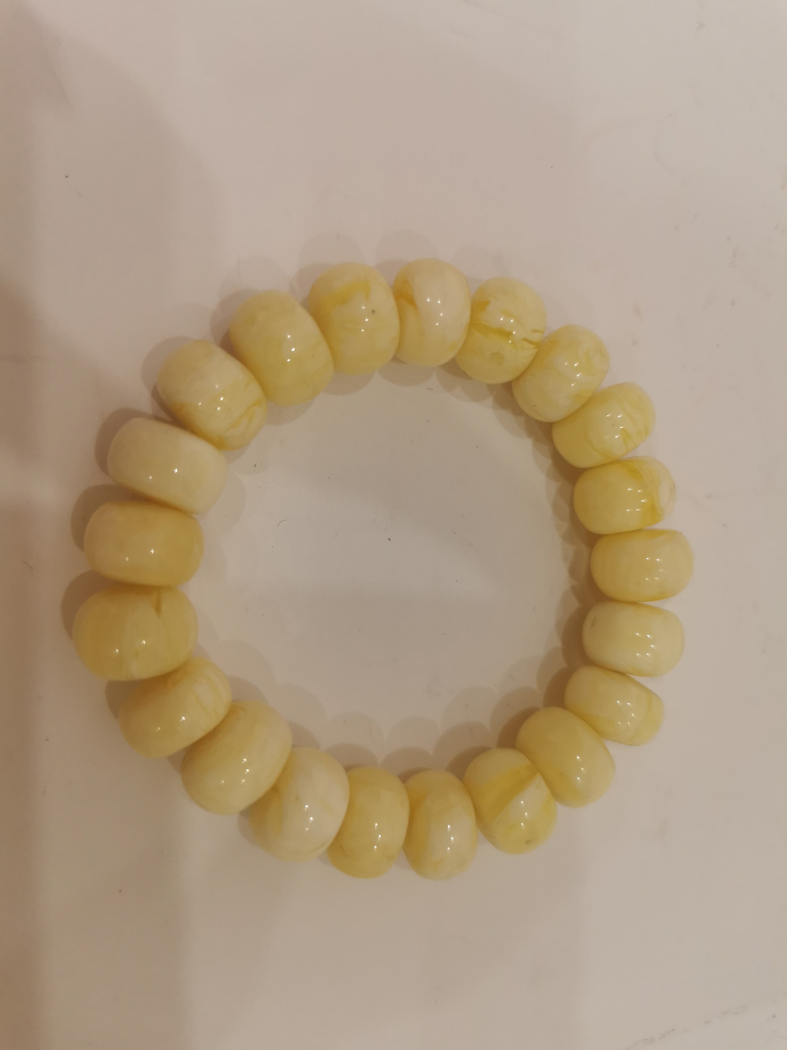 DIY鹅黄白花蜜蜡女款手串老型桶珠满蜡琥珀佛珠原矿手链文玩
