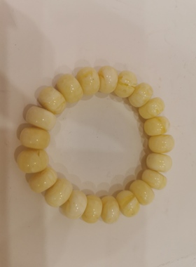 DIY鹅黄白花蜜蜡女款手串老型桶珠满蜡琥珀佛珠原矿手链文玩