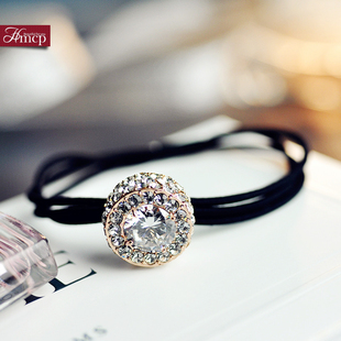 复古满钻头绳女发圈韩国简约气质奢华高级感个性 水晶皮套头饰 时尚