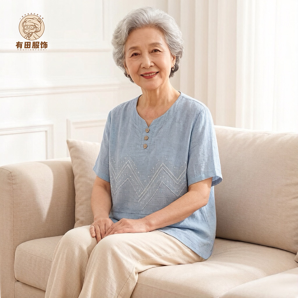 母亲节妈妈装夏季套装棉质短袖上衣中老年人奶奶装宽松两件套薄款