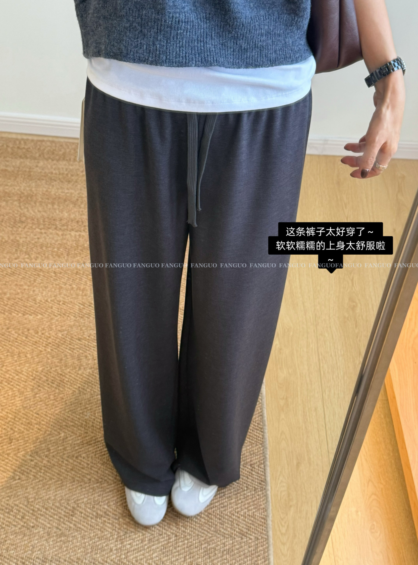 东大门～显瘦神裤！铜氨丝抽绳松紧腰显瘦直筒卫裤遛弯裤女包邮