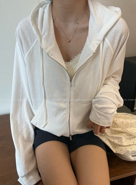 韩国单！基础经典百搭 竹节雪花棉冰感休闲连帽防晒衣外套女