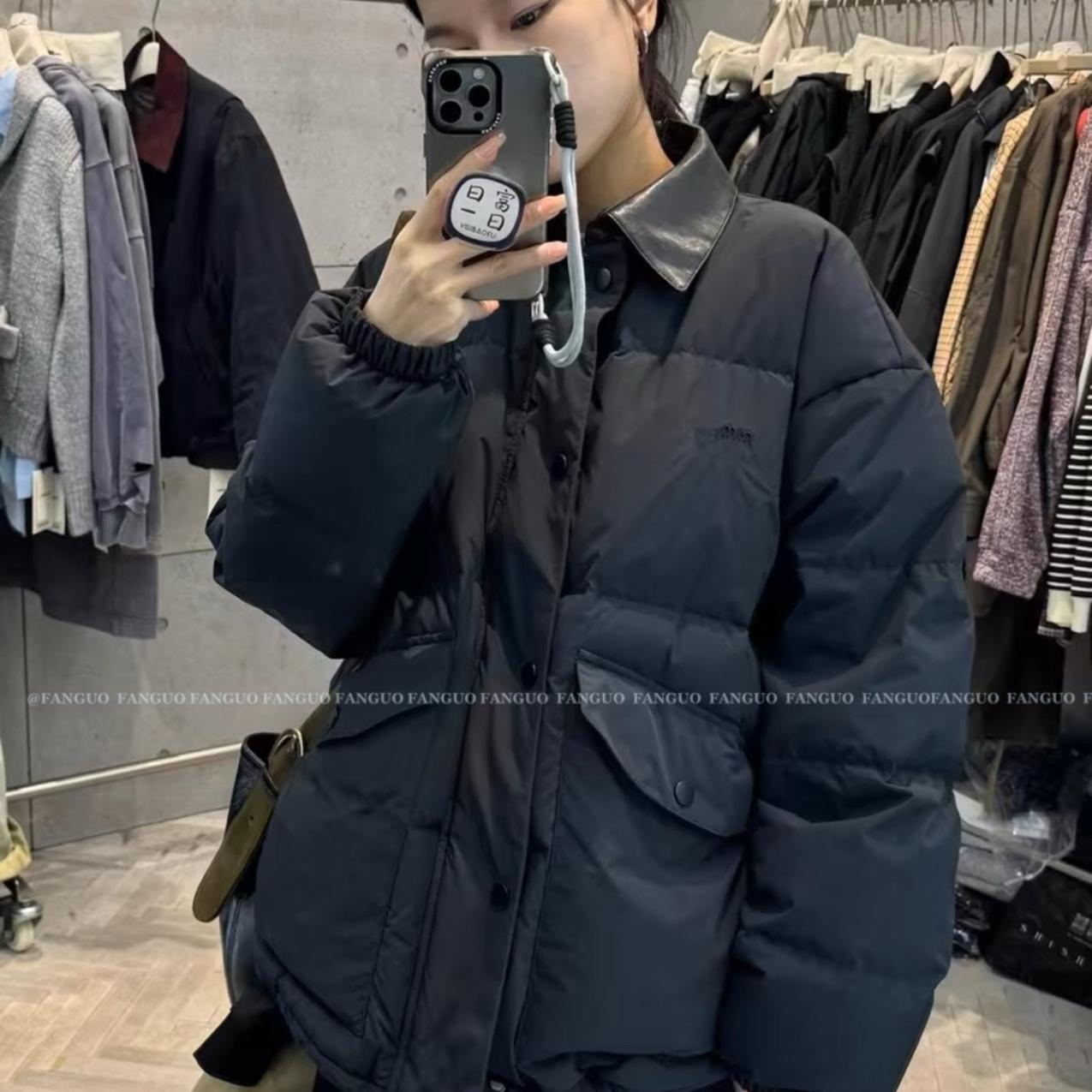 缪里缪气！经典大气 90白鸭绒皮领夹克羽绒服外套女秋冬