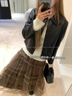 搭裙子美爆！有腔调复古软皮pu机车皮衣夹克外套女