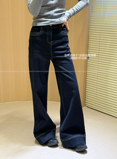 一条神裤!经典丹宁蓝 拼格子加厚加绒显瘦显高弹力喇叭牛仔裤女