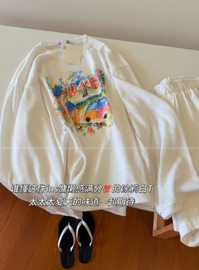 东大门小众设计款  童趣涂鸦手绘 竹节棉慵懒风防晒衣罩衫女包邮