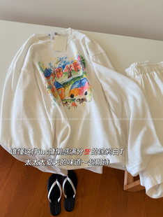 东大门小众设计款 童趣涂鸦手绘 竹节棉慵懒风防晒衣罩衫女包邮