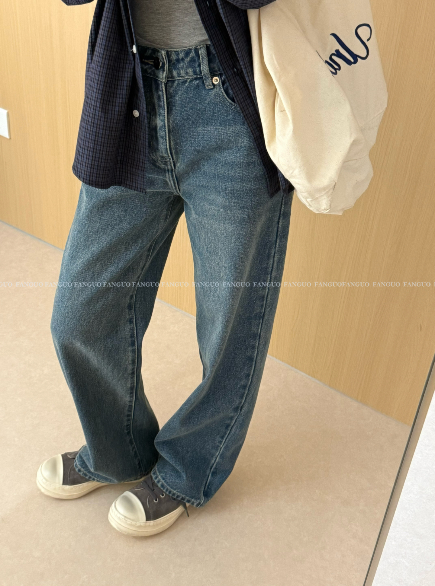 裤型chao赞！巨百搭 小个子复古洗水显瘦直筒牛仔裤女