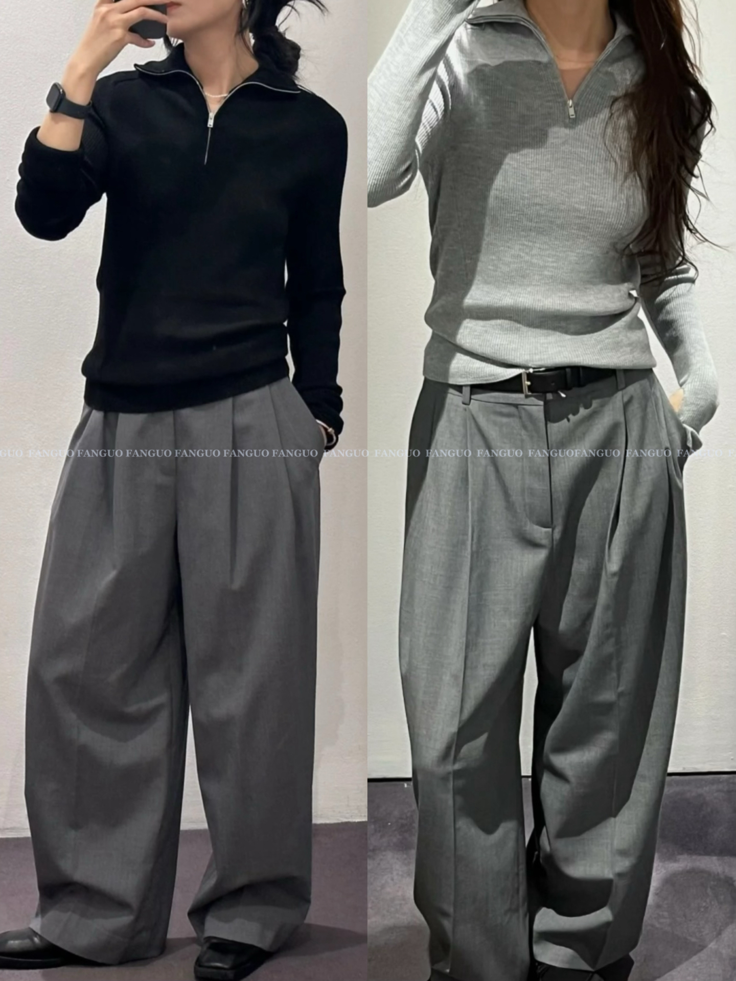 co*同款！极简高级显瘦 羊毛半拉链螺纹针织衫修身打底毛衣女