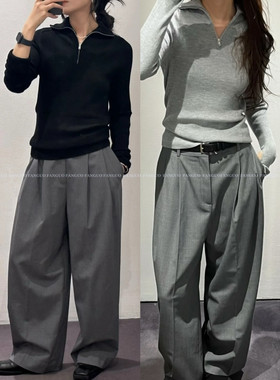 co*同款！极简高级显瘦 羊毛半拉链螺纹针织衫修身打底毛衣女