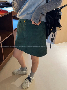 ekt复古灯芯绒半身裙A字裙短裙女 韩国arch 春天气息