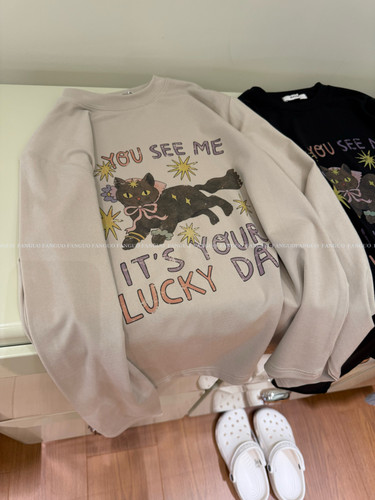 韩国chic 面料无敌虚服～天丝莱赛尔猫咪长袖T恤打底衫女包邮