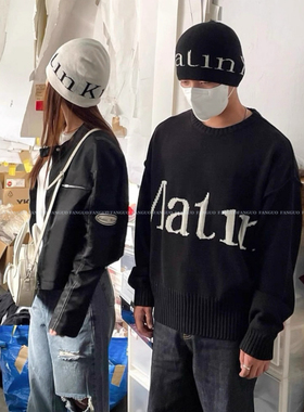 M*Kim原厂！王鹤棣同款 潮酷字母针织帽mk毛线包头帽冷帽男女款