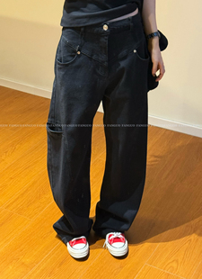 痞帅！显瘦哭了/谭松韵同款 巨软糯弹力棉工装牛仔裤香蕉裤子包邮