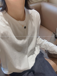 T恤女上衣 小众既高级 极简百搭洋气设计感一粒扣白色长袖