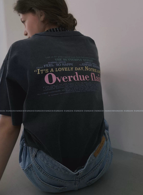 韩国overdue *air  复古腔调休闲百搭后背字母印花短袖T恤女