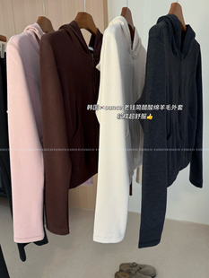 ounce 醋酸绵羊毛糯软德绒显瘦连帽卫衣外套女 简约高级