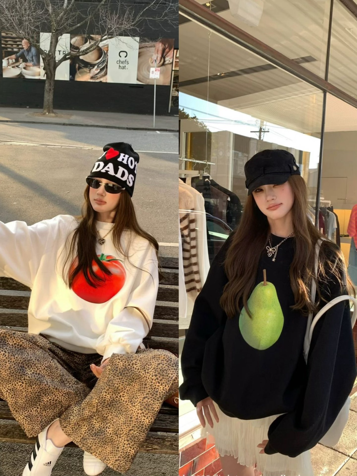 韩国eurme 西红柿\大鸭梨 水果印花休闲卫衣女