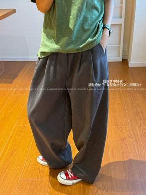 韩国s*nt 日系复古 休闲挺括斜纹棉松紧腰萝卜裤休闲裤女包邮