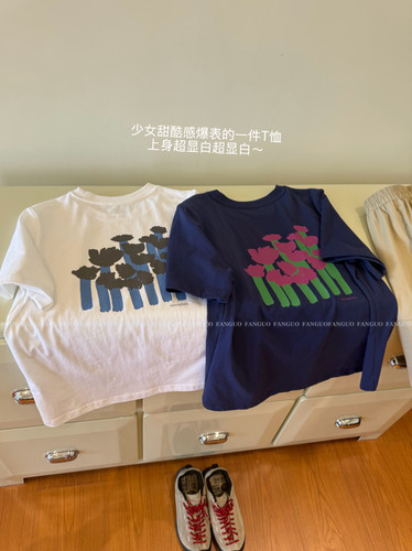 mo*ndal 杨超越同款 后背花朵印花 ins字母全棉短袖T恤女包邮