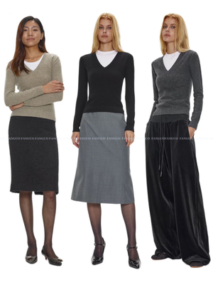 alright*！叠穿简约基础款 羊毛V领修身显瘦打底毛衣套头针织衫女