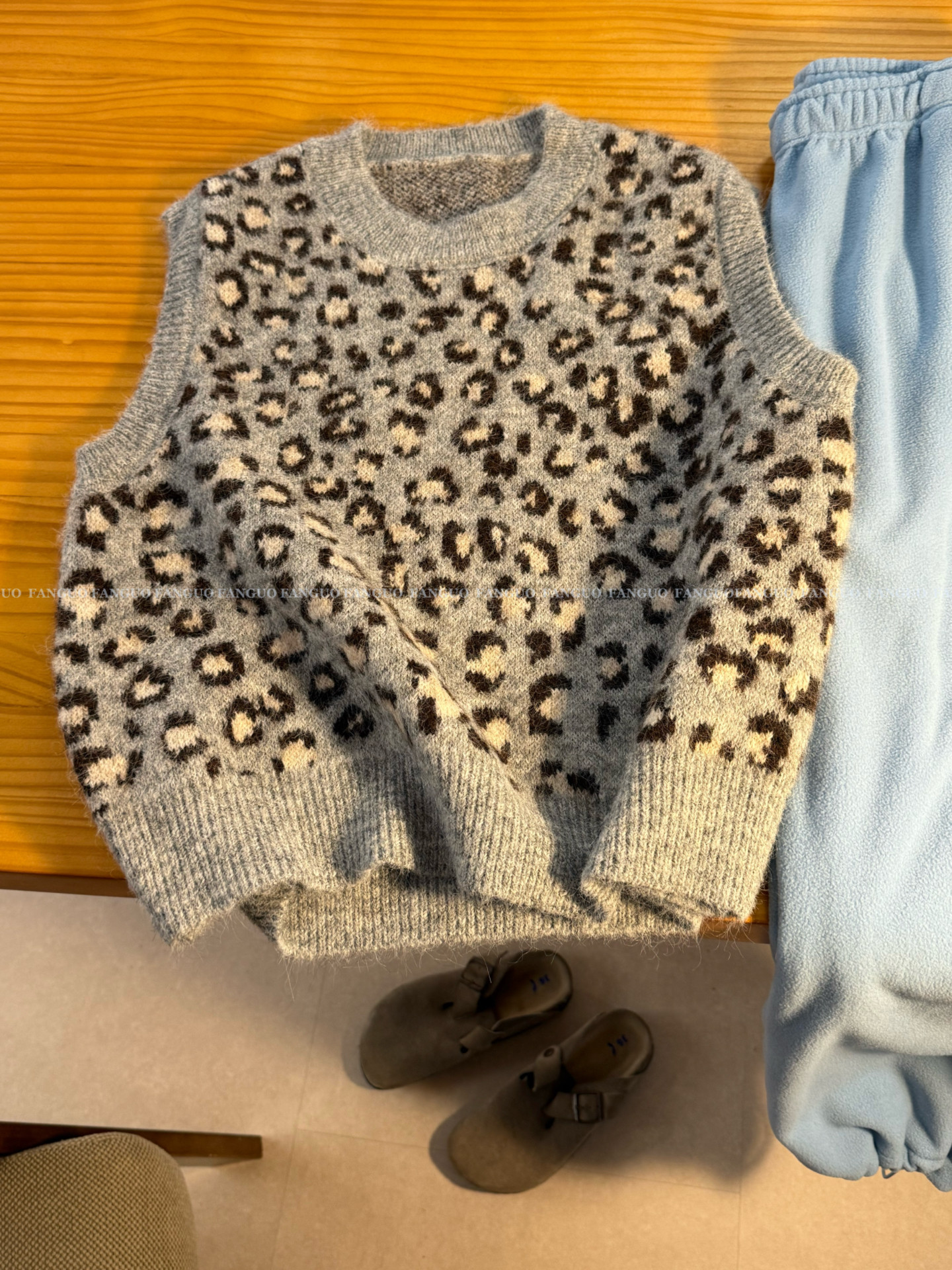 韩国订单！羊毛混纺豹纹马甲针织衫宽松圆领套头毛衣女,女装/女士精品,毛衣,淘宝优惠券,粉丝福利购,淘宝优惠卷