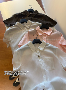 stetament原厂！亚麻天丝 文艺高级古巴衬衫女短袖上衣女包邮
