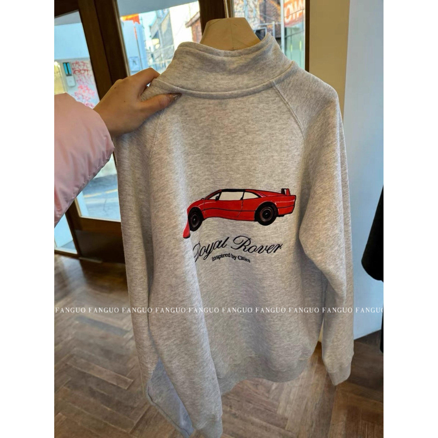 韩国蔬菜urb*同款老钱风 420g美式复古半拉链汽车卫衣女 秋冬新款