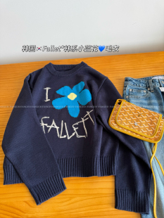 气少女感logo刺绣套头圆领针织毛衣女 元 韩国fall 一朵小花