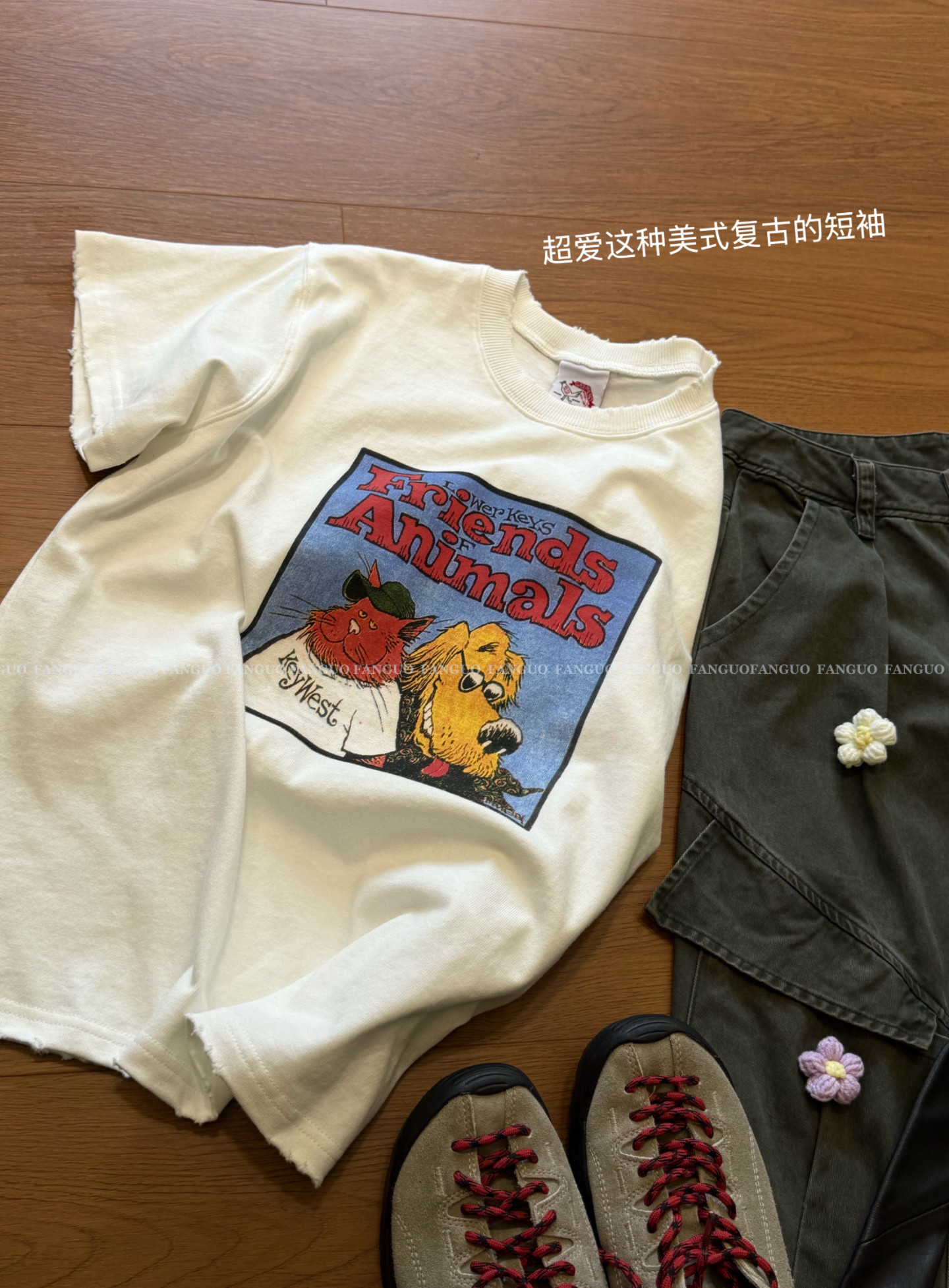 韩国公鸡家animals/朋友们 童趣个性重工洗水棉休闲短袖T恤包邮