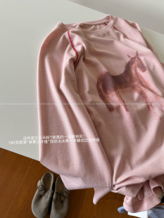 包邮 博主明星都在穿～松弛感随性混搭 T女 粉色长袖 波尔小马插肩袖
