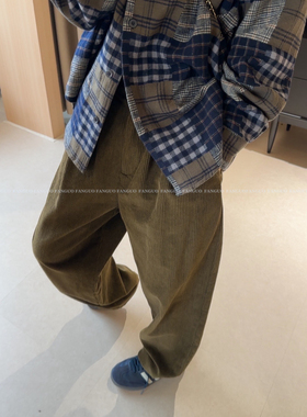 韩国our*nt！美拉德风复古灯芯绒直筒裤休闲裤显瘦裤子女秋冬