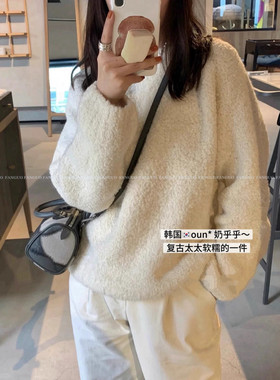 韩国ounce 奶乎乎～复古温柔羊绒圈圈纱慵懒风羊毛毛衣女