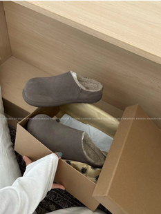 加厚保暖勃肯鞋 包头穆勒半拖雪地靴外穿 皮毛一体小土豆 U鸡新款