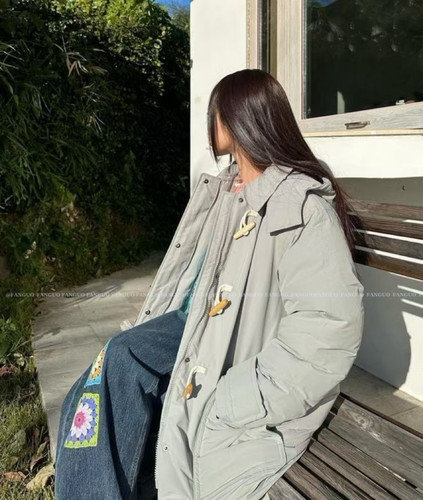 韩国大C！340g冲绒量 韩里韩气牛角扣白鸭绒羽绒服外套女