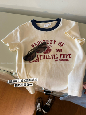 g*p！很洋气/美式复古ins撞色衣领字母正肩显瘦短袖T女包邮