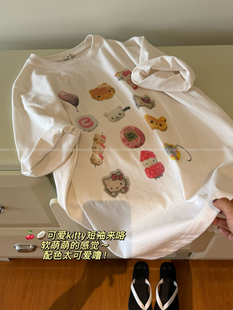 包邮 东大门eg T恤女 慵懒风全棉宽松短袖 奶茶系~ Kitty猫大集合