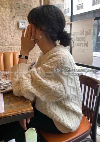 ou*ce   复古ins慵懒风 高级麻花羊毛毛衣宽松套头针织衫女