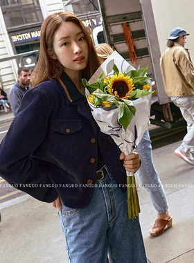 韩国gro*章若楠同款 美式复古气质灯芯绒短款外套女小个子 秋新款