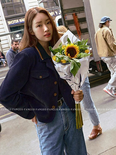 韩国gro*章若楠同款 美式复古气质灯芯绒短款外套女小个子 秋新款