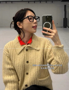 金泰妍同款！复古腔调气质立领羊毛针织毛衣外套女