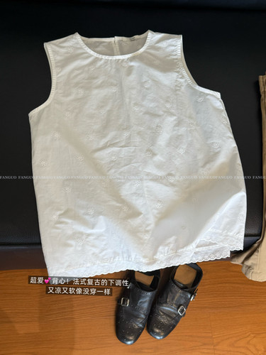 rar*巨洋气百搭！文艺森系 镂空刺绣100%棉无袖背心褂子包邮