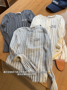 亨利衫 羊毛显瘦坑条针织打底衫 女 chao细软 韩国muchmor