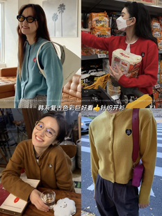 韩国callmeba*y！巨厚实糯软 爱心刺绣洋气短款毛衣开衫女