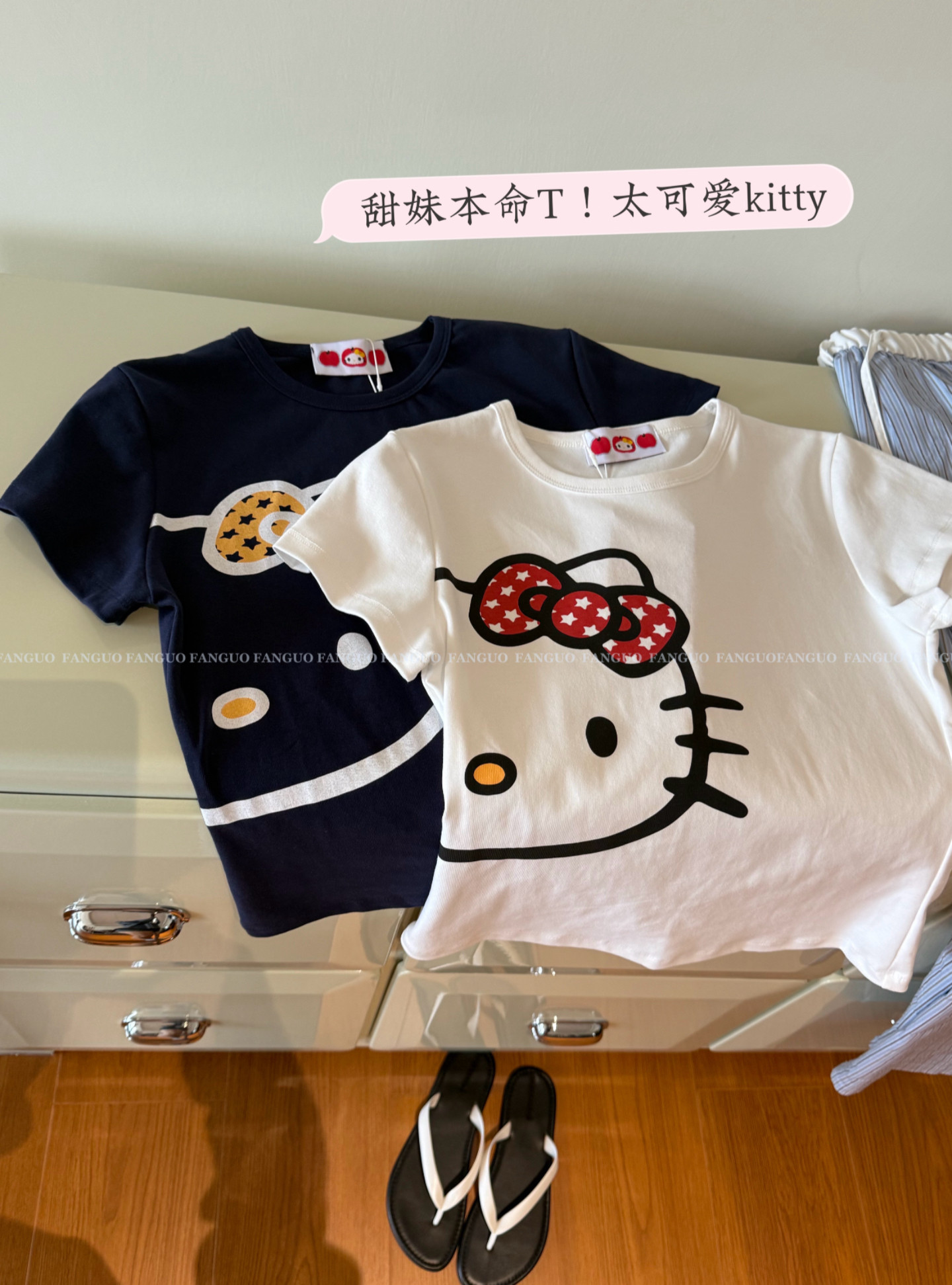 ins博主安利！大脸kitty猫印花圆领弹力修身显瘦短袖T恤女包邮