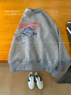flo*d 毛圈棉复古韩系休闲卡通圆领套头卫衣女秋冬新款包邮
