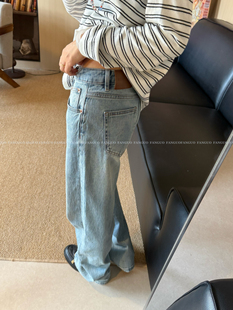 清爽干净有腔调！巨显瘦 做旧泛白浅蓝窄版直筒牛仔裤女