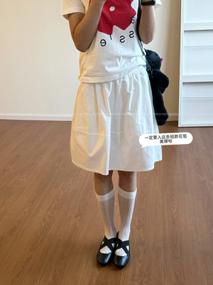once 简约设计感有点miu系/挺括全棉松紧腰半身裙A字裙花苞裙包邮