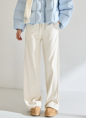 25秋冬新款纯色休闲裤简约通勤运动服阔腿松紧腰宽松拖地裤29044