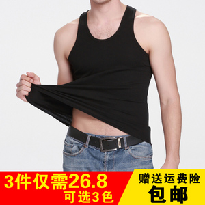 男运动罗纹紧身背心青中年纯棉透气衫大码纯色弹力圆领无袖内衣潮